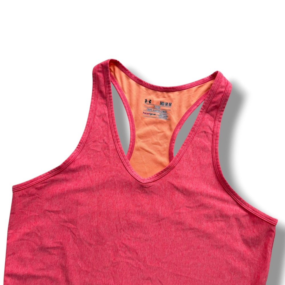 Under Armour HeatGear Women M Coral Pink Heather Fitted Racerback Tank Top Sport